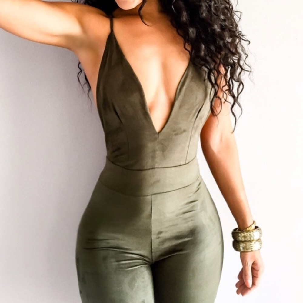 Fitted Jumpsuit Faux Suede